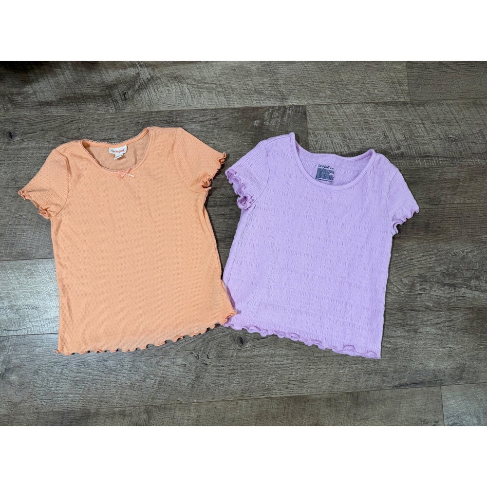Cat & Jack Girls Short Sleeve Top Bundle Peach Purple Size 8